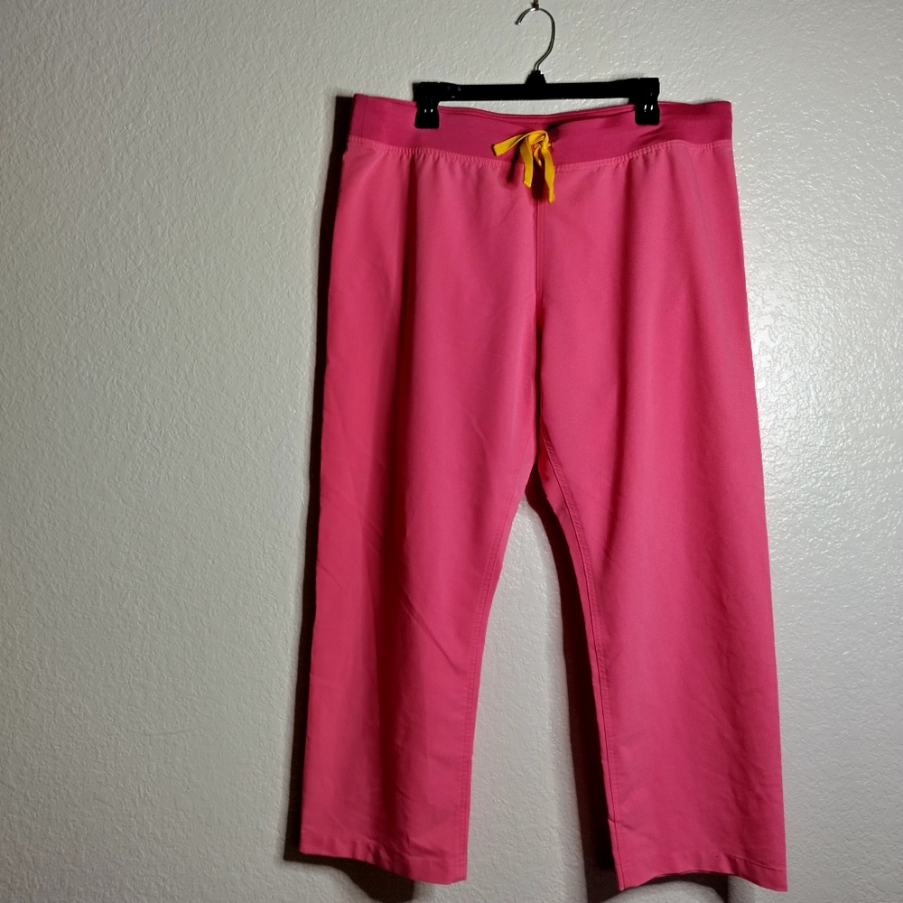 Figs Pink Women's Pants with Yellow Drawstring
